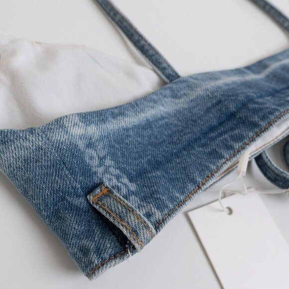 ✨ Les Coyotes de Paris Denim Bralette Girls Size 14 Womens XS Blue Logo Print - Picture 9 of 12